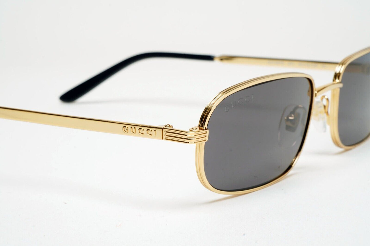 Gucci Sunglasses 2023 Gold Black Rectangle Metal Slim GG1457S 001 57mm 170125