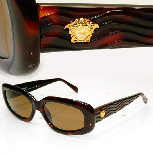 Gianni Versace 1996 Unisex Vintage Brown Gold Medusa Sunglasses MOD 256 COL 375