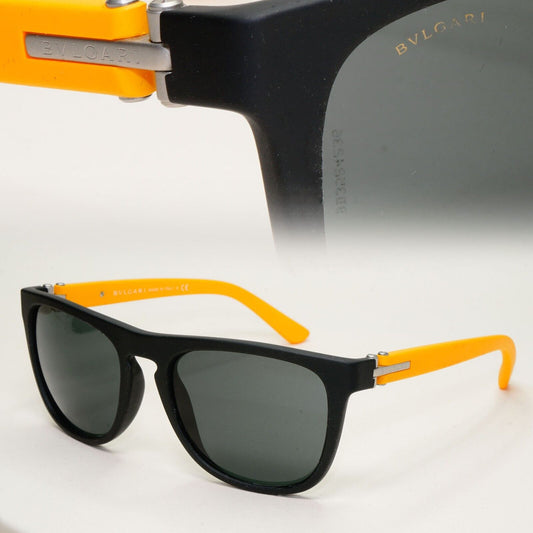 Bvlgari Sunglasses Rubber Black Yellow Grey Square BV 7020 1008/87 56mm 081024