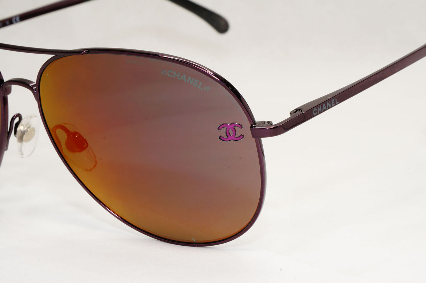 Chanel Sunglasses Grey Mauve Dark Purple Leather Pilot 4189-T-Q c.467/C1