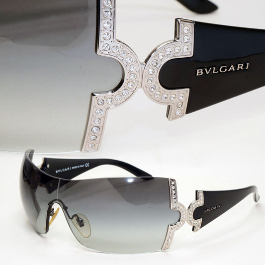 Bvlgari Sunglasses 2008 Vintage Large Shield Black Silver 651-B 939/8G 021124