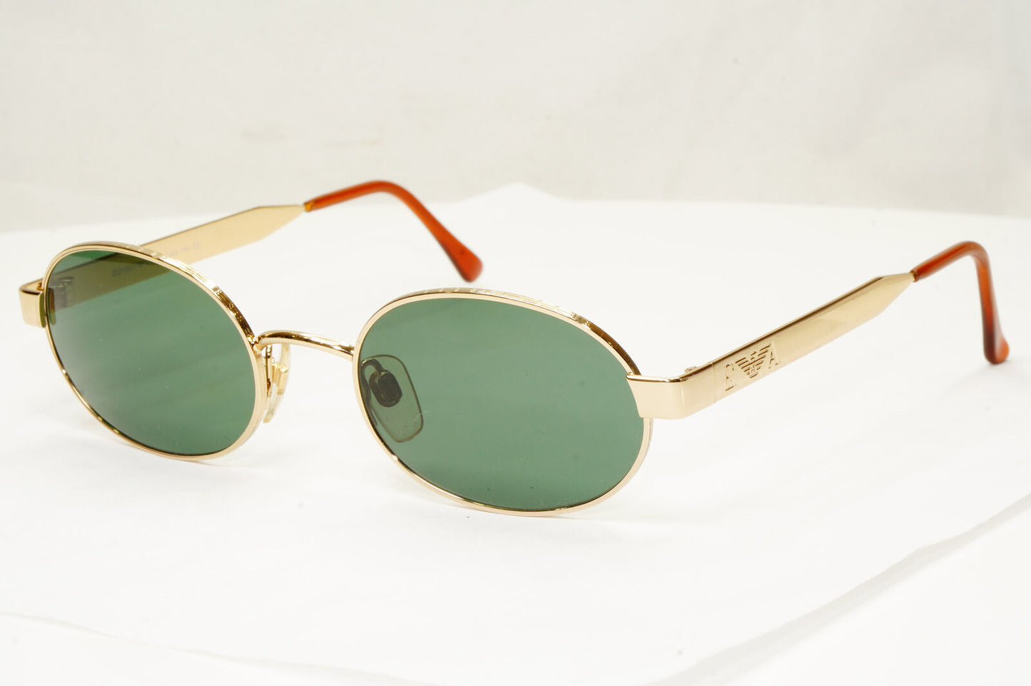Emporio Armani 1997 Vintage Sunglasses Oval Metal Gold Green Eagle 066-S 743