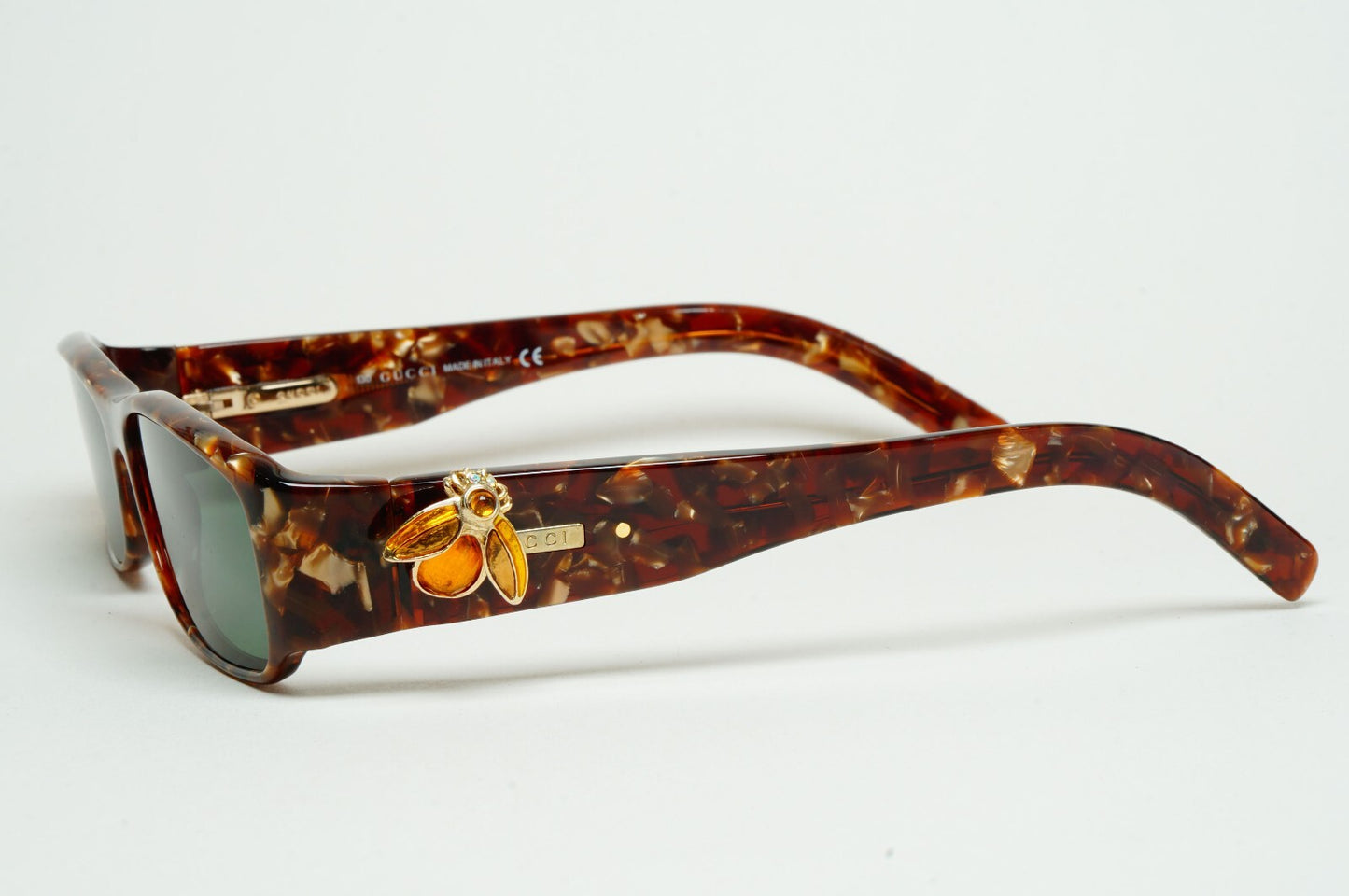Gucci Sunglasses 2004 Vintage Gold Bee Green Havana Rectangle GG 2904 EGQ 52mm B