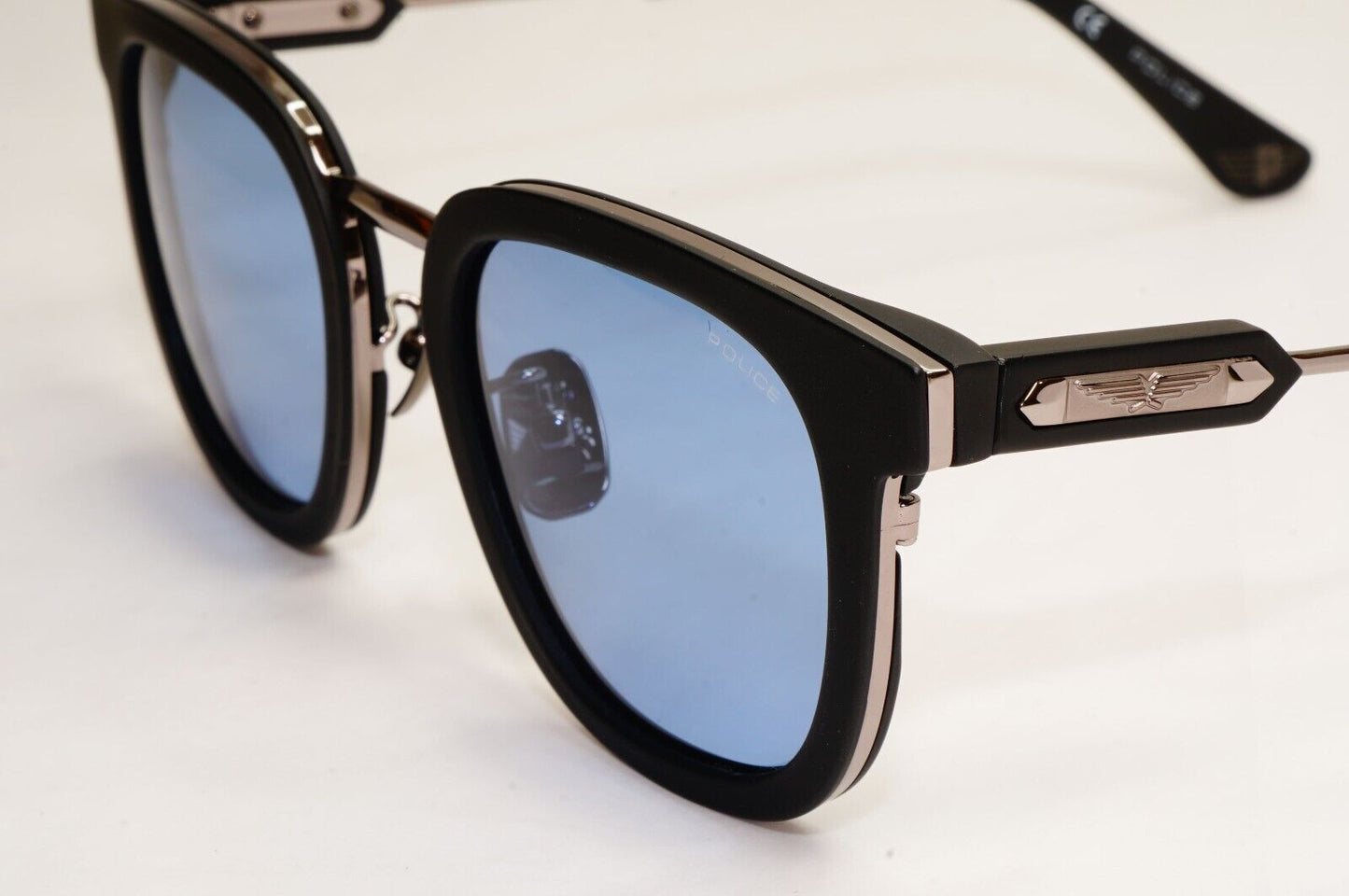Police Sunglasses Black Blue Silver Thick Rims SPL F19 Prince 3 COL 0703 51mm