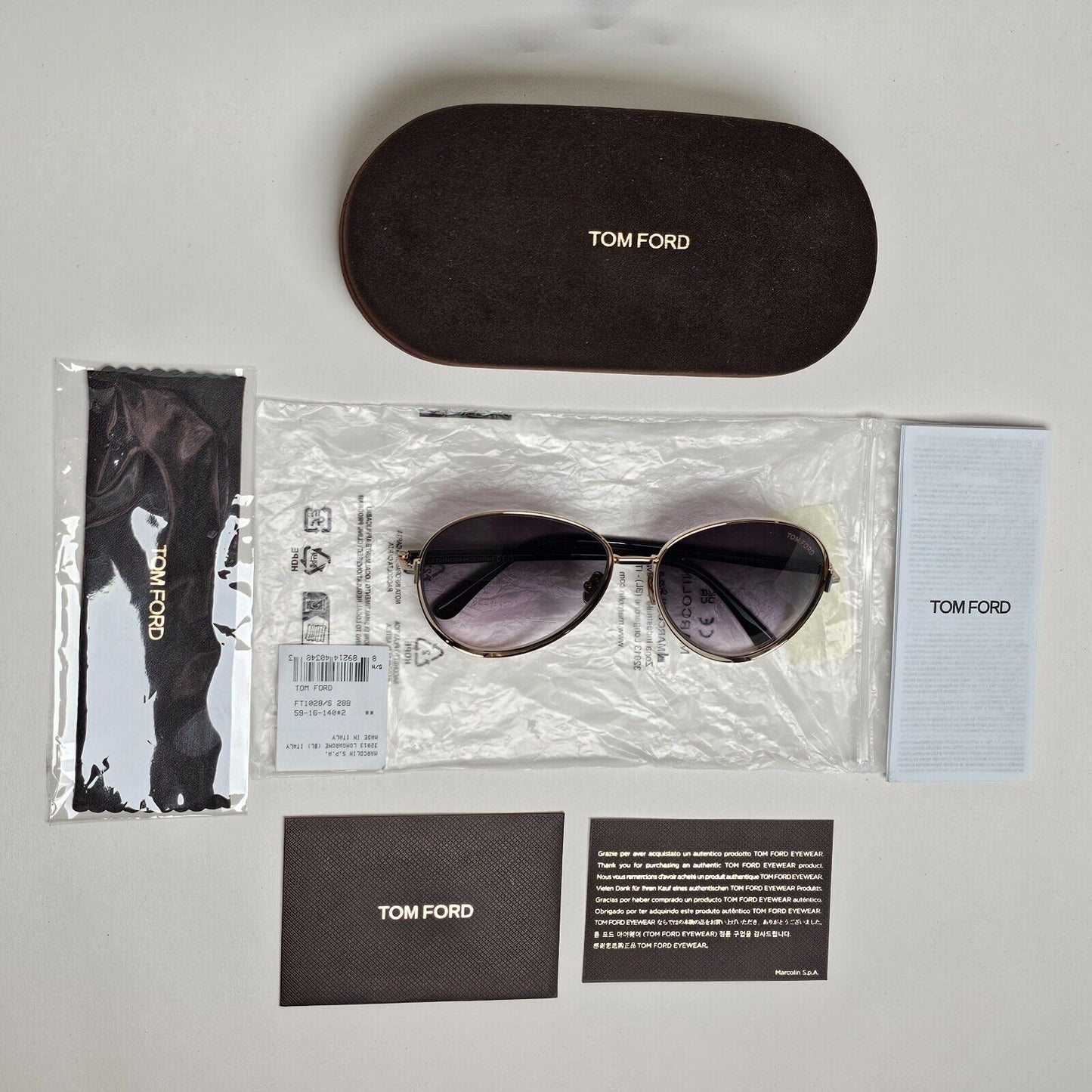 Tom Ford Sunglasses Rio Gold Black Grey Gradient Metal Pilot FT1028 TF 1028 28B