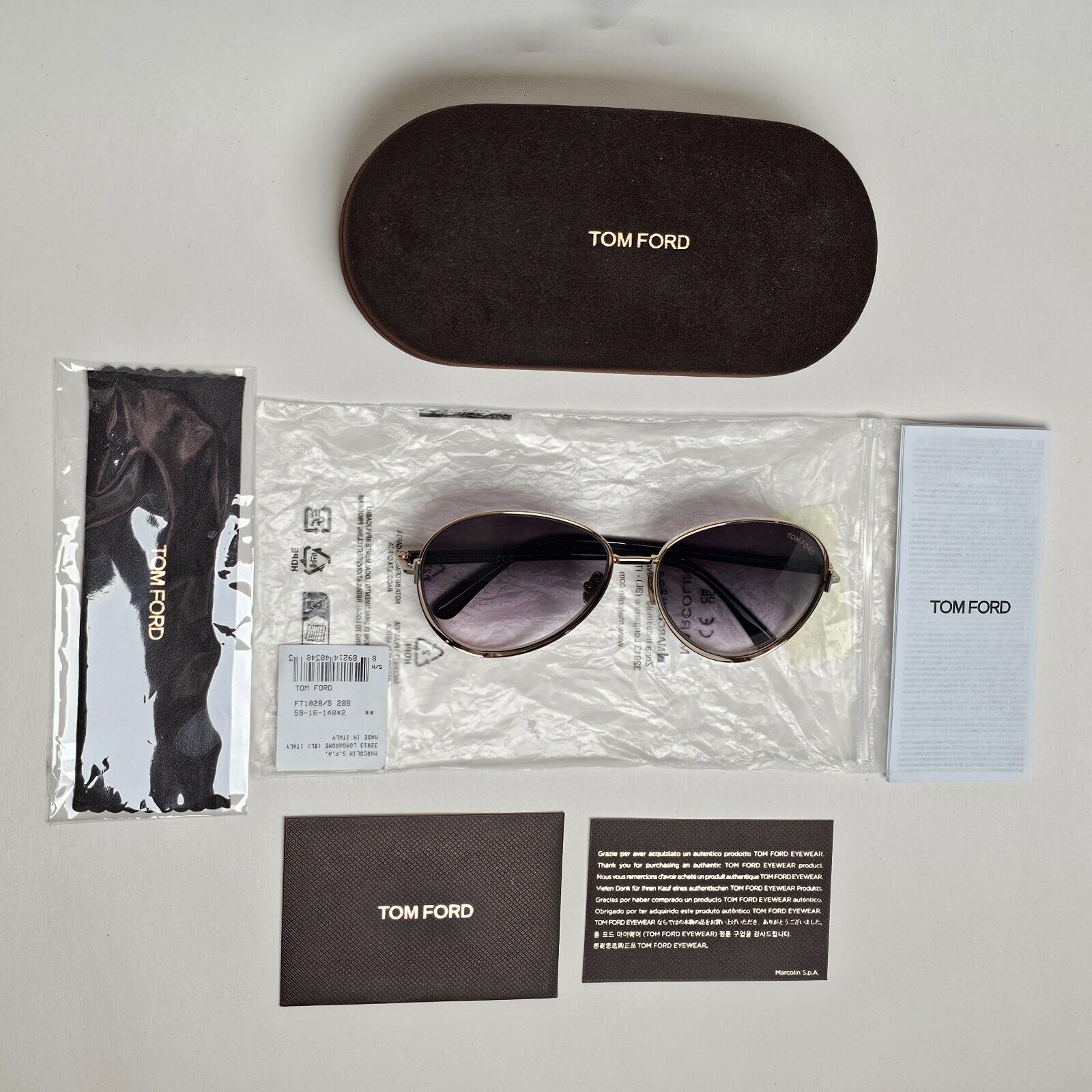 Tom Ford Sunglasses Rio Gold Black Grey Gradient Metal Pilot FT1028 TF 1028 28B