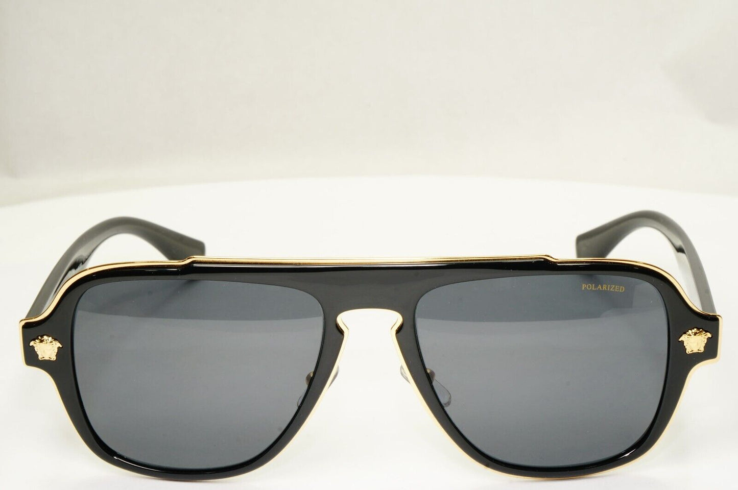 Versace Sunglasses Polarized Black Gold Square Navigator MOD VE 2199 1002/81