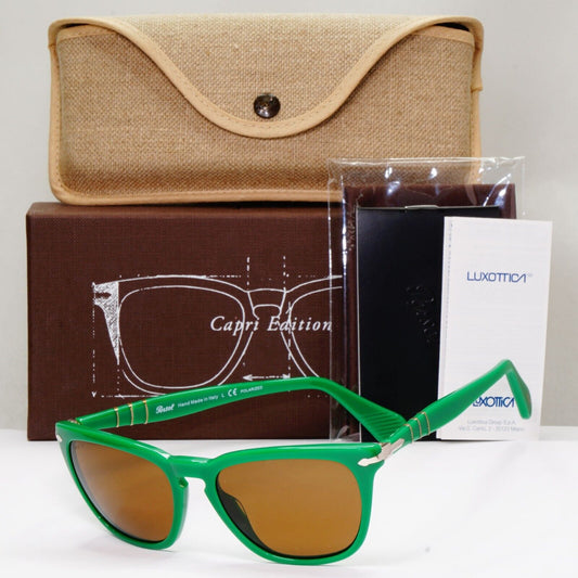 Persol Sunglasses 2012 Capri Polarized Green Brown Square 3024-S 959/57 52mm