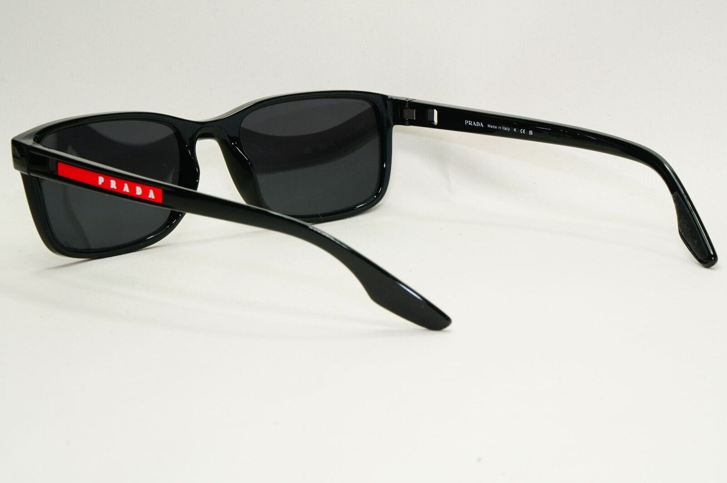 Prada Sunglasses Black Glossy Square Red Linea Rossa PS09OV VPS 09O 1AB-1O1 55mm