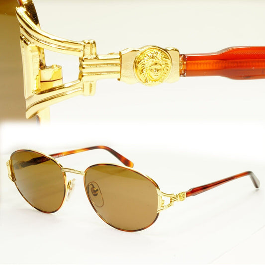 Gianni Versace Sunglasses 1995 Vintage Gold Medusa Brown Retro MOD G28 COL 14L A