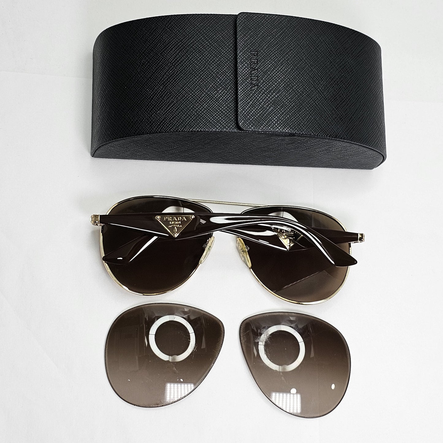 Prada Sunglasses Triangle Gold Brown Metal Pilot PR53QS SPR 53Q ZVN-1X1 130124