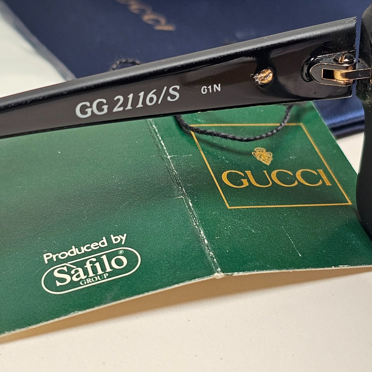 Gucci Sunglasses 1993 Vintage Black Gold Grey Square Safilo GG 2116/S 61N 200225