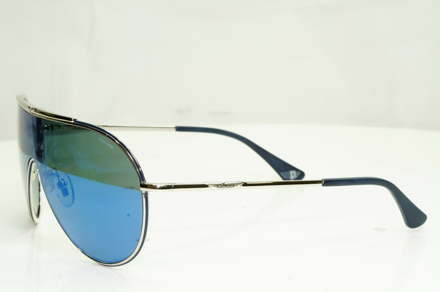 Authentic POLICE Mens Sunglasses Designer Blue Mirror Visor Ski SPL 964 F94B