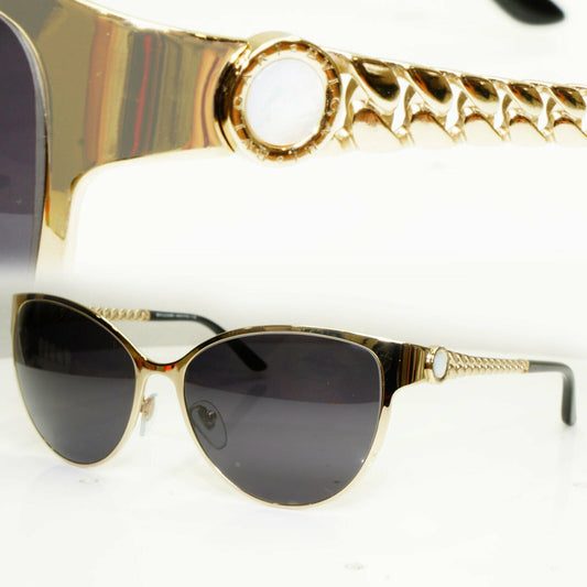Bvlgari Sunglasses Pearl Gold Chain Black Metal Square Women 6070-H 278/8H 30617