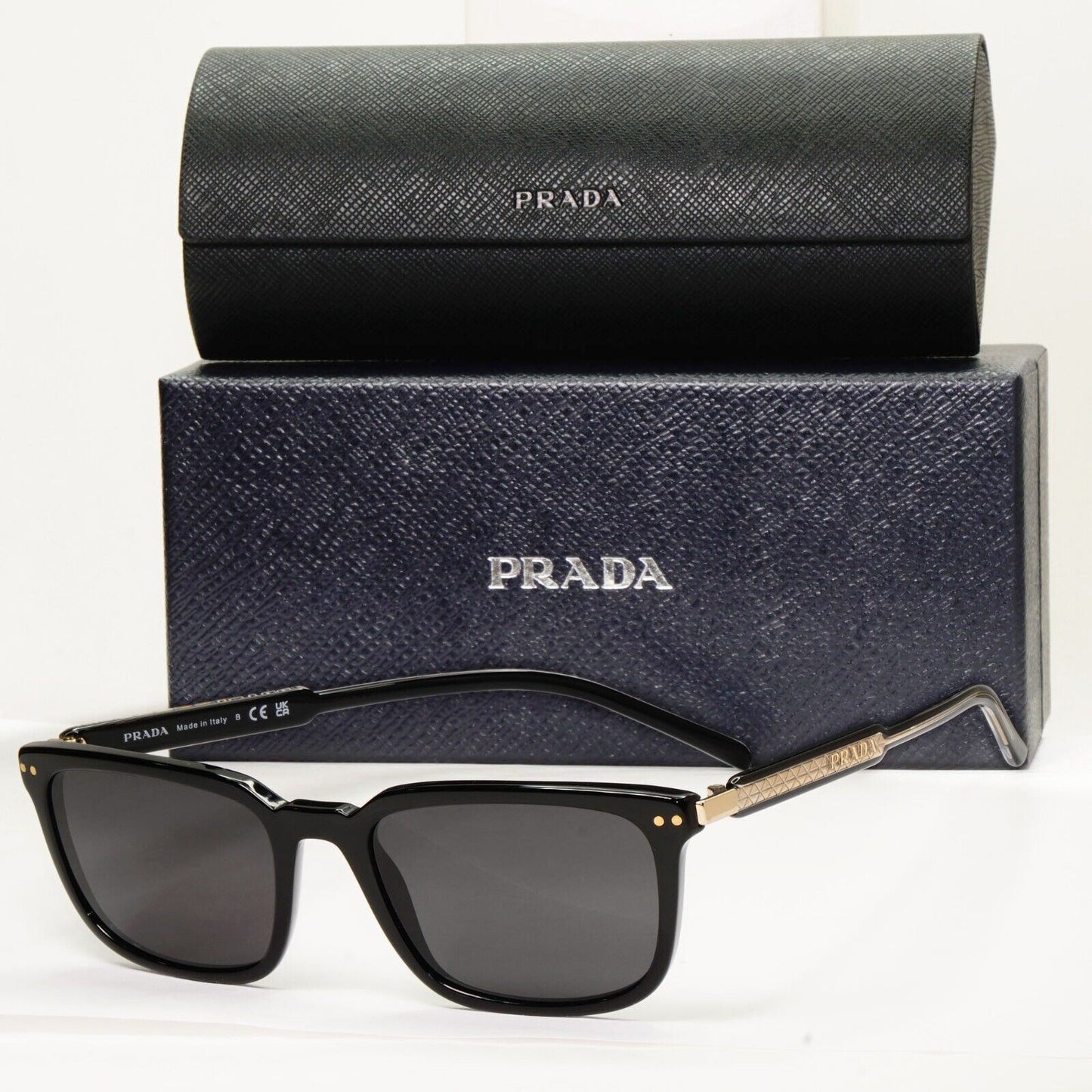 Prada Sunglasses Black Gold Square Glossy Fashion PR13YV VPR 13Y AAV-1O1 53mm