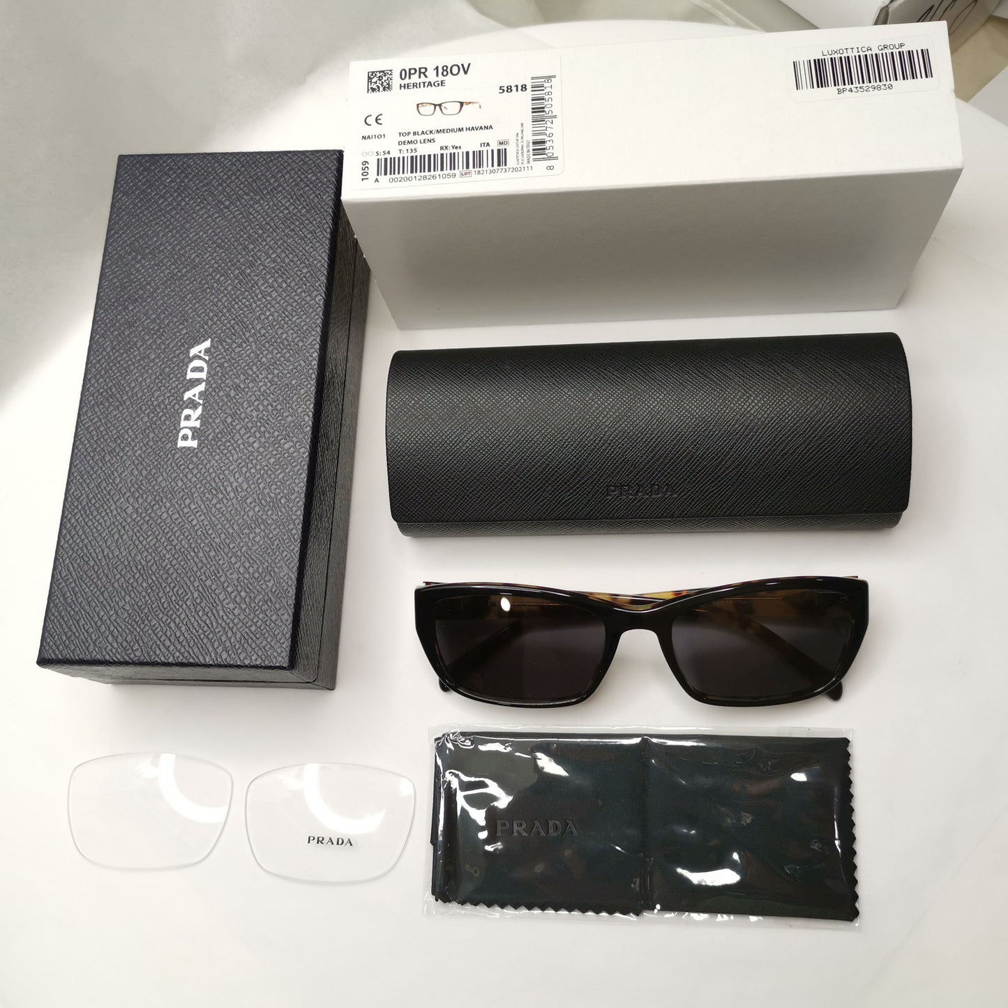Prada Sunglasses Black Rectangle Brown Tortoise PR18OV VPR 18O NAI-1O1 54mm