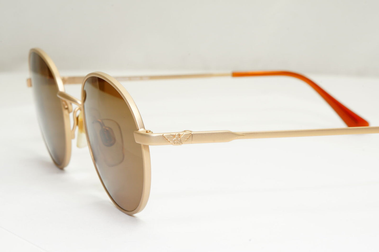 Emporio Armani Sunglasses 1997 Vintage Round Small Gold Brown Eagle 008-S 852