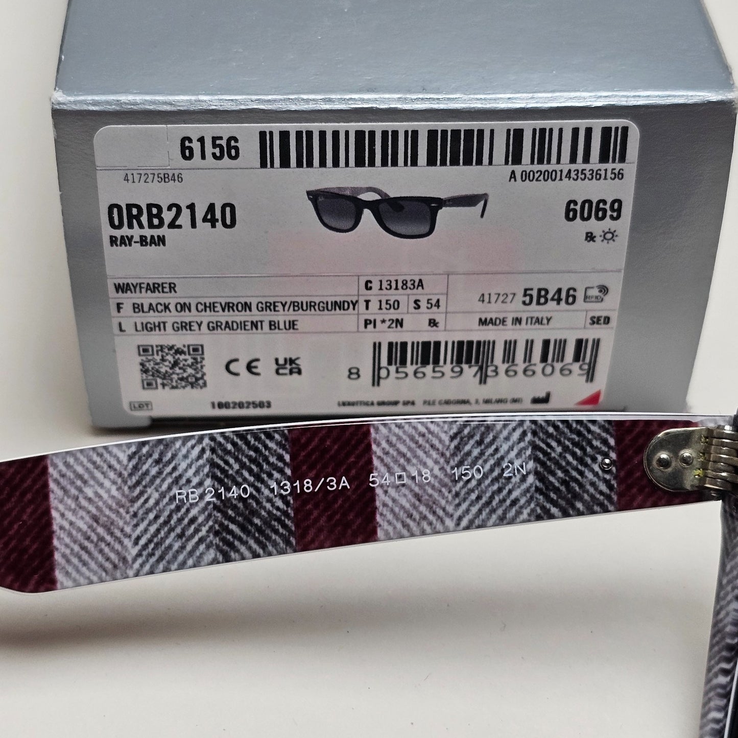 Ray-Ban Sunglasses Wayfarer RB 2140 Black Grey Gradient 1318/3A 54mm Large