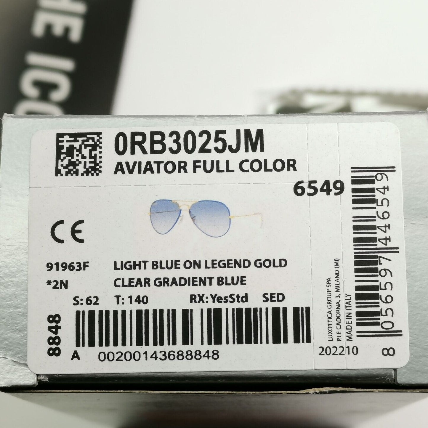 Ray-Ban Sunglasses Aviator Blue Gold Gradient RB 3025-JM Full Color 9196/3F 62mm