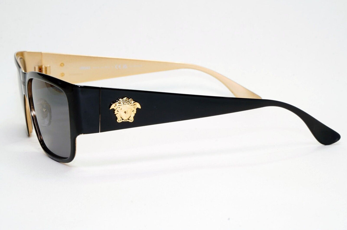 Versace Sunglasses Black Polarised Gold Medusa Square Metal MOD VE 2262 1433/81