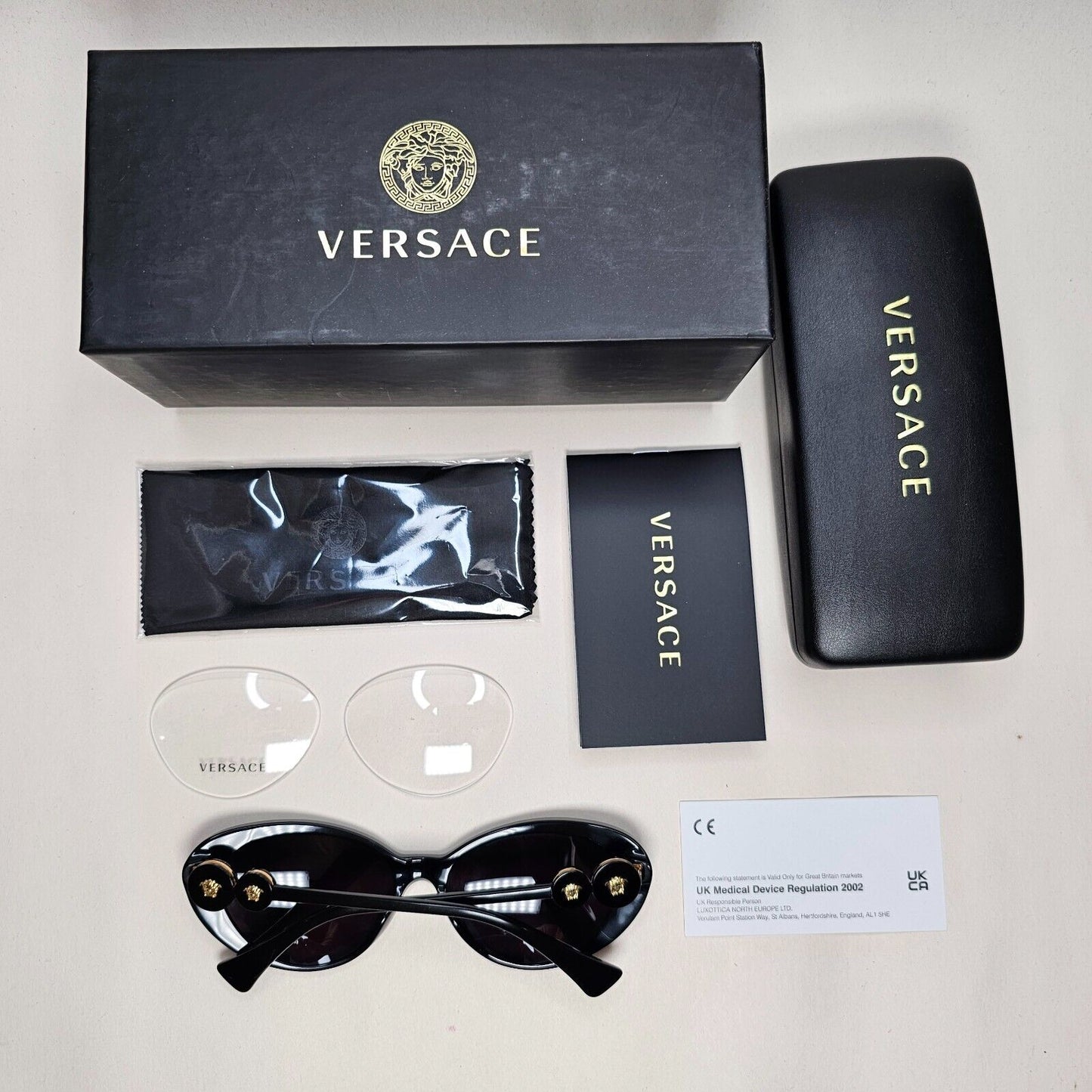 Versace Sunglasses Black Gold Medusa Cat Eye MOD VE 3331-U GB1 55mm