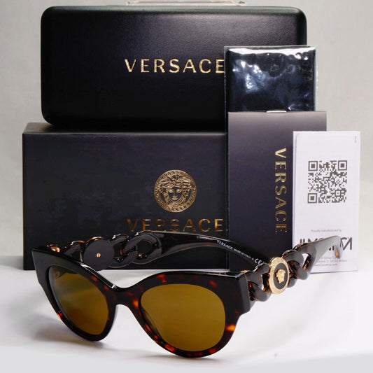 Versace Sunglasses Chain Dark Brown Tortoise Medusa Gold MOD VE 4408 108/73 52mm