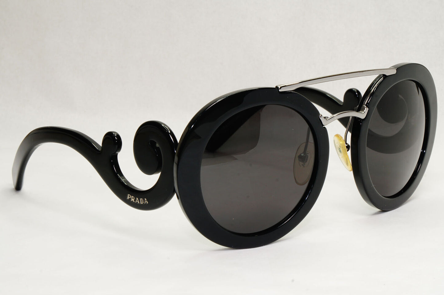 Prada Sunglasses Baroque Swirl Bridge Black Round PR13SS SPR 13S 1AB-0A7 120124