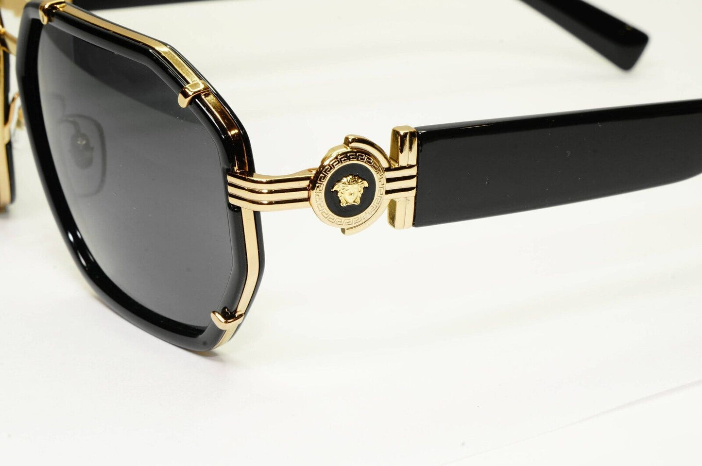 Versace Sunglasses Black Gold Medusa Angular Navigator MOD VE 2228 1002/87 58mm