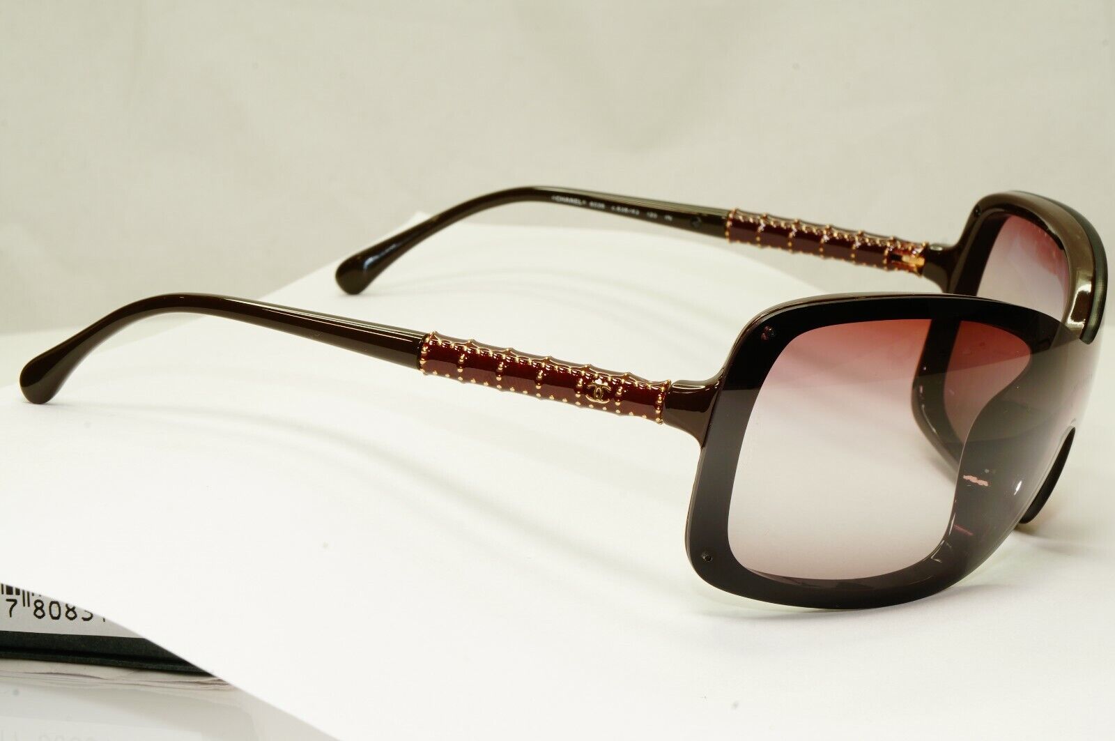 Chanel Burgundy Brown Shield Sunglasses Gold Visor Mask Wrap 6036 638/43 25647