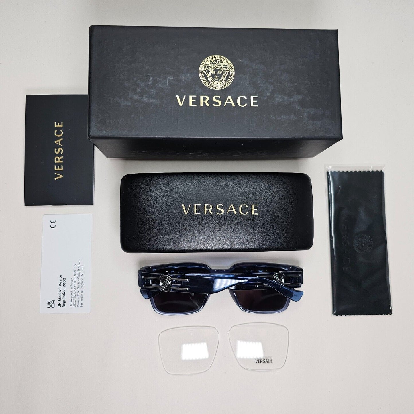 Versace Sunglasses Black Blue Transparent Square Medusa MOD VE 3346 5292 53mm