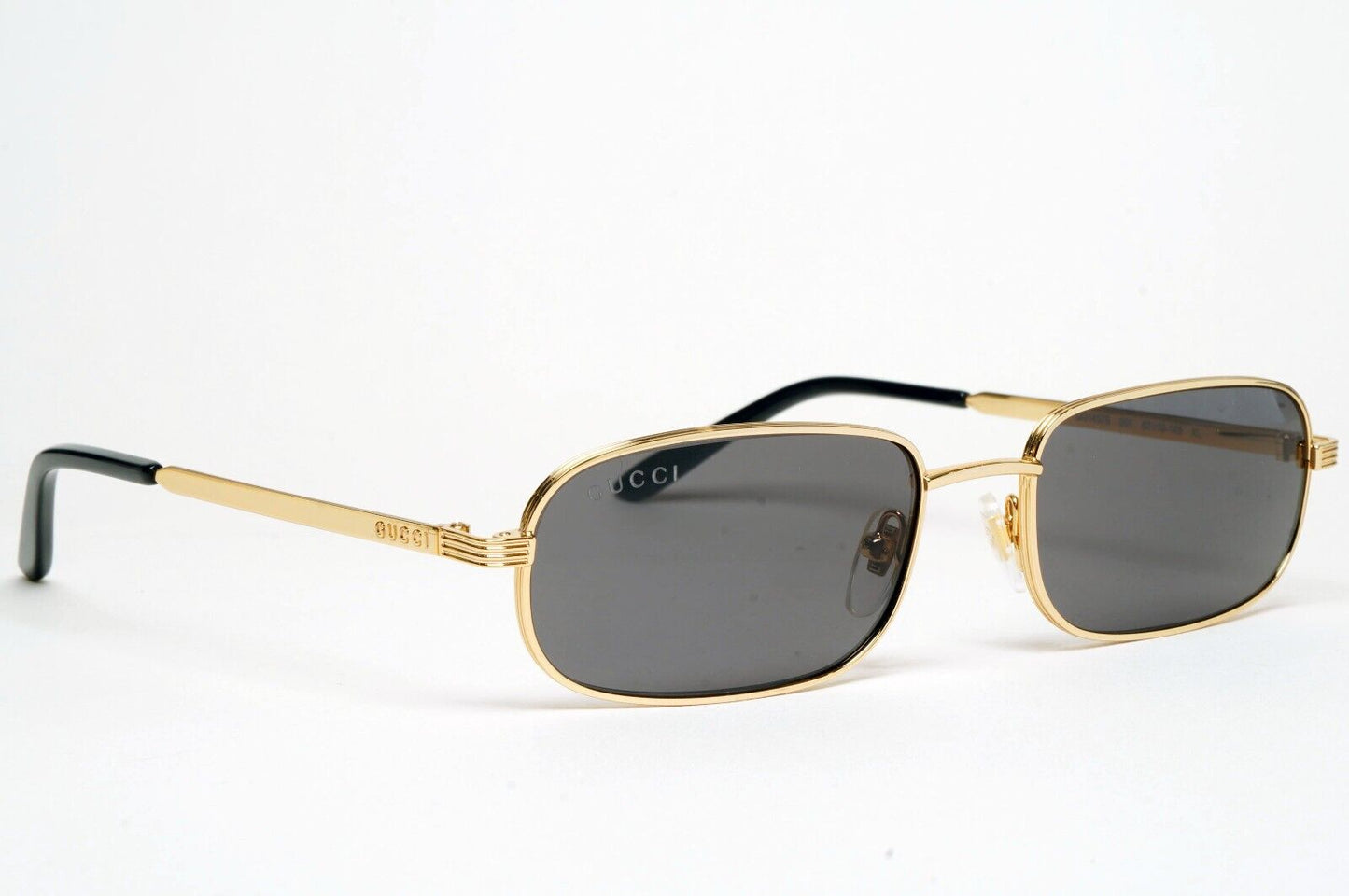 Gucci Sunglasses 2023 Gold Black Rectangle Metal Slim GG1457S 001 57mm 170125