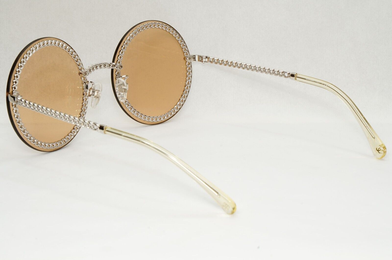 Chanel Sunglasses Chain Round Silver Brown Amber Pale Orange 4245 C124/73 041223