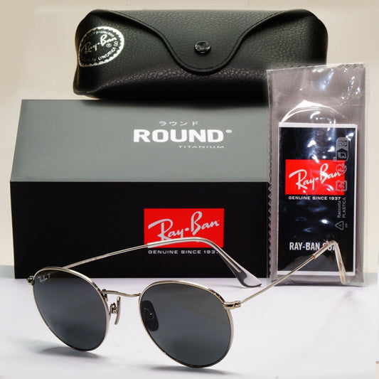 Ray-Ban Sunglasses Round Titanium Polarized Silver Black RB 8247 9209/48 50mm
