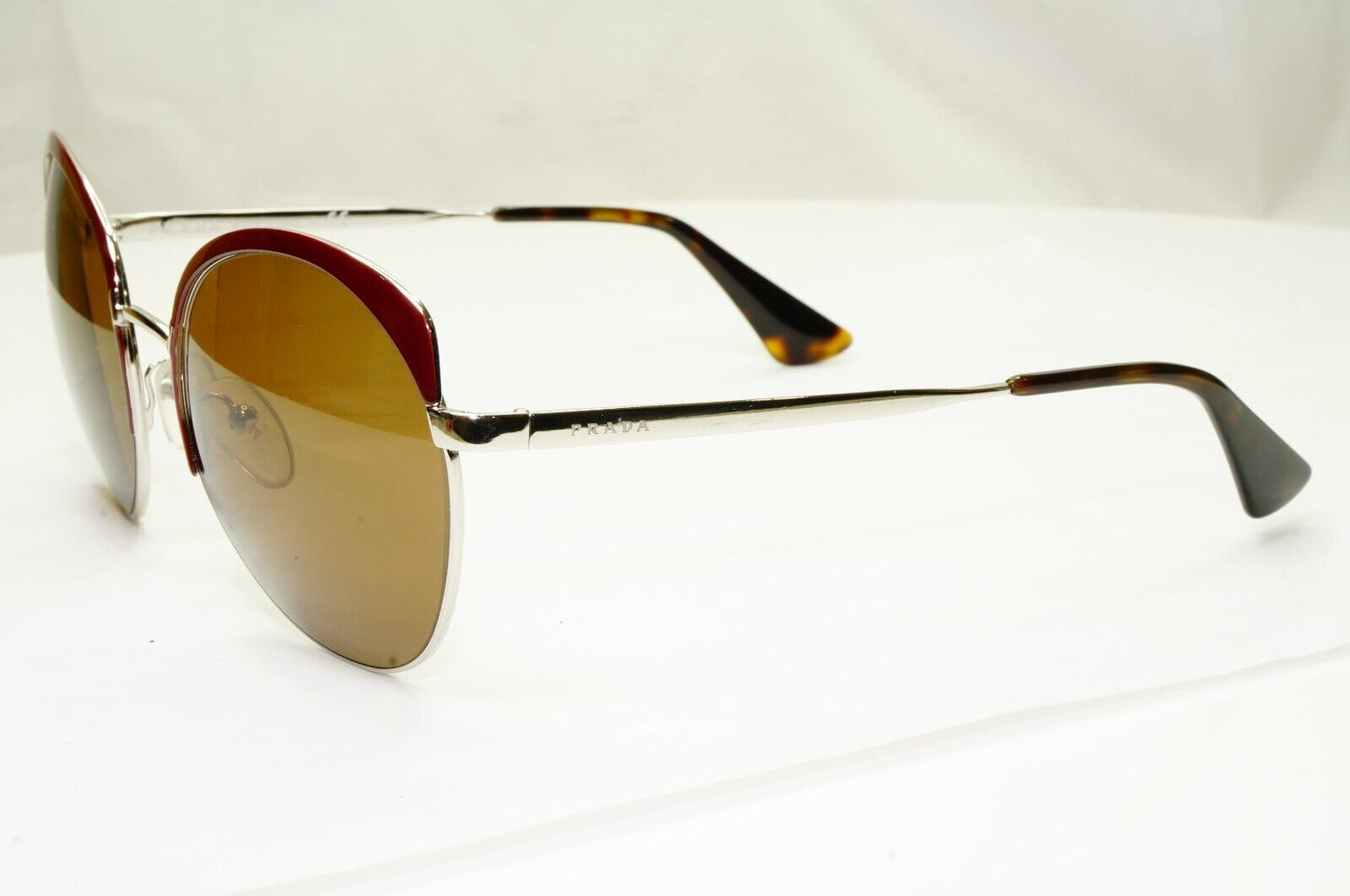Prada Sunglasses Brown Silver Burgundy Metal SPR 54S UF6-4O0 59mm 160824