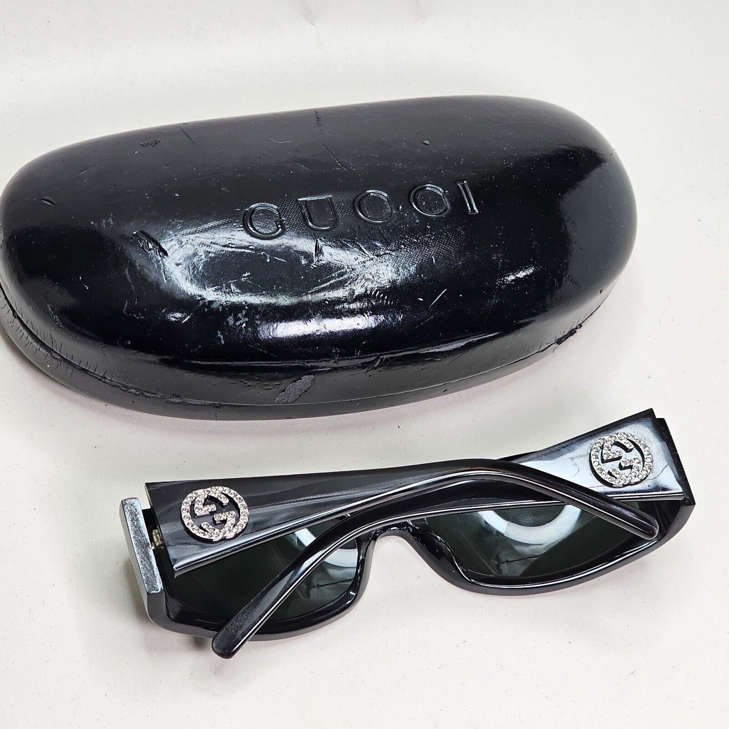 Gucci Sunglasses 1999 Vintage Grey Green Rectangle Crystal GG 2526/S AD7 051124