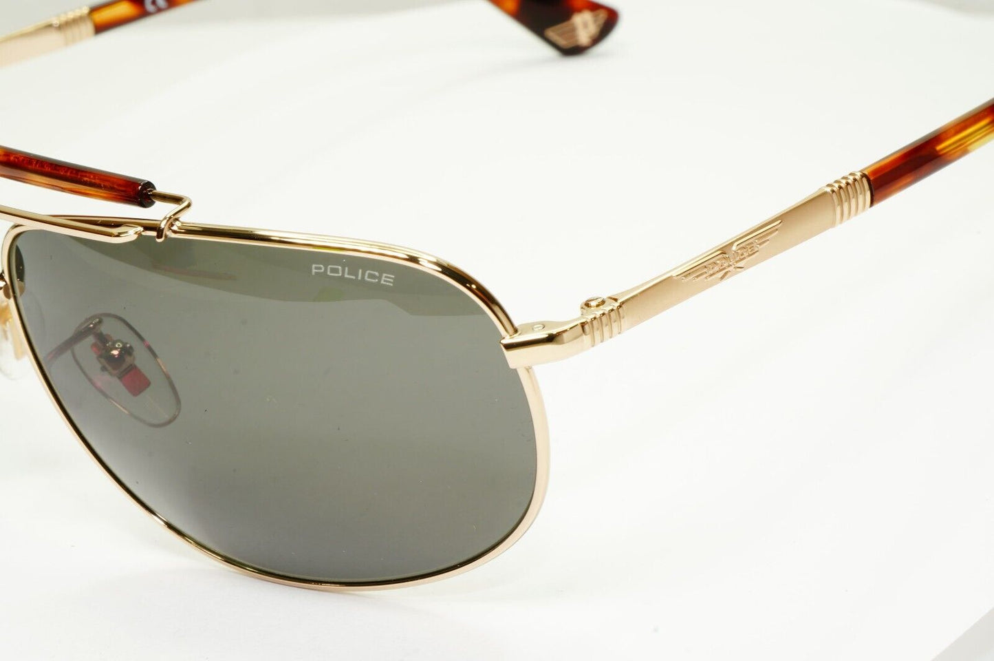 Police Sunglasses Gold Pilot Brown Green Metal SPL D44 Origins 45 COL 0349 62mm