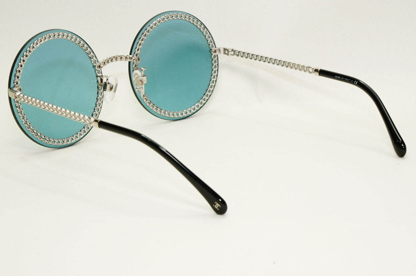 Chanel Sunglasses Chain Round Rimless Metal Silver Blue CH 4245 c.124/80