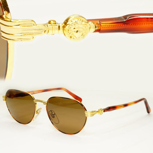 Gianni Versace 1995 Vintage Gold Medusa Unisex Brown Sunglasses MOD G52 COL 14L