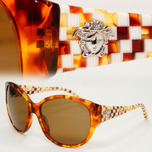 Versace Sunglasses 2012 Vintage Square Brown Chequered MOD 4208 928/73 021124
