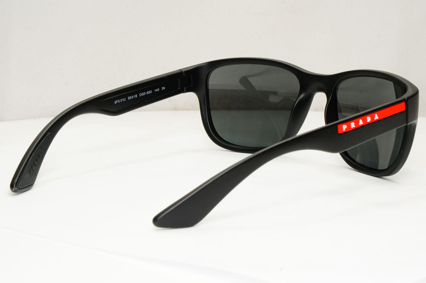 Prada Sunglasses Black Matte Rubber Square Red PS01US SPS 01U DG0-5S0 55mm