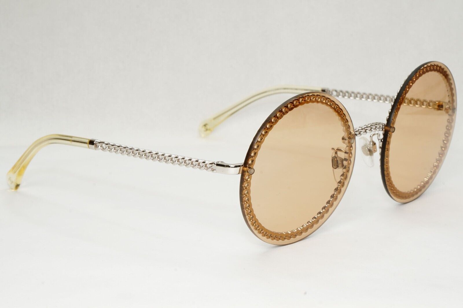 Chanel Sunglasses Chain Round Silver Brown Amber Pale Orange 4245 C124/73 041223