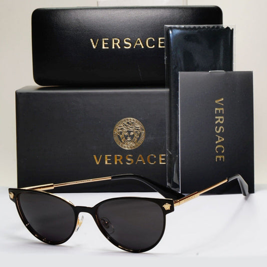 Versace Sunglasses Black Gold Medusa Metal Frame MOD VE 1277 1433 54mm