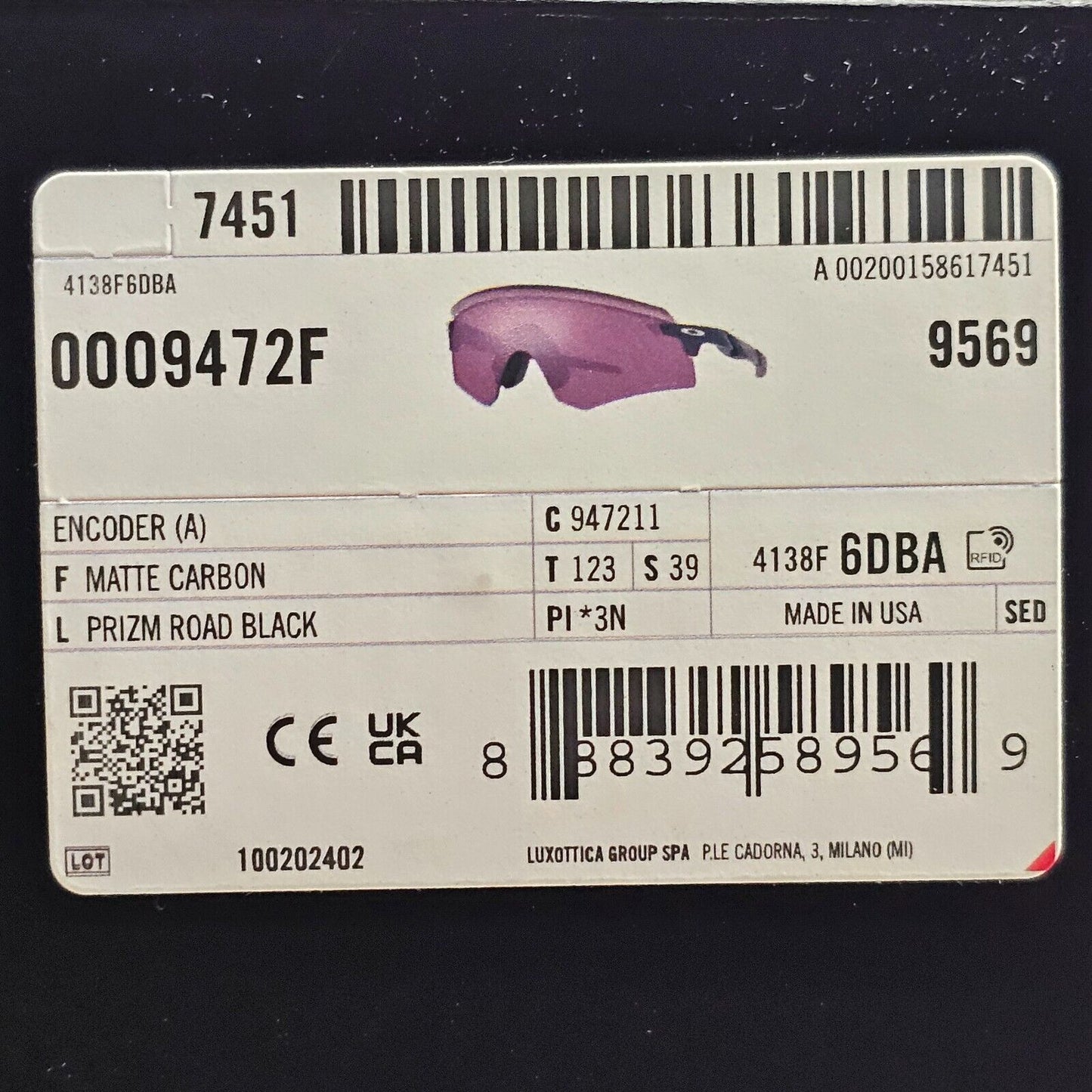 Oakley Sunglasses Encoder A Matte Carbon Prizm Road Black Cycling OO 9472F 11