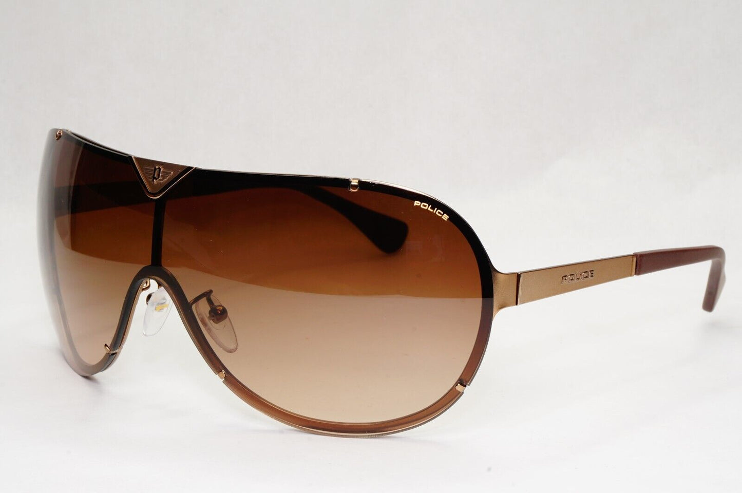 Authentic POLICE Mens Sunglasses Designer Brown Gold Shield Ski S8827 COL 08L7