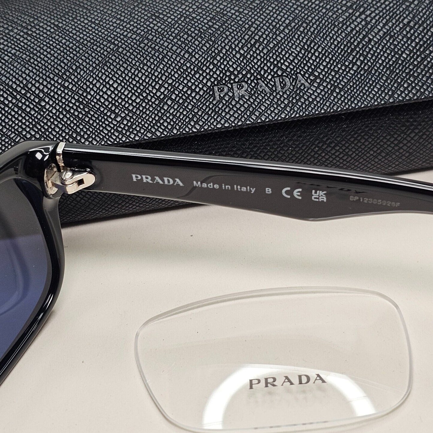Prada Sunglasses Black Blue Glossy Rectangle Square PR16MV VPR 16M 1AB-1O1 53mm