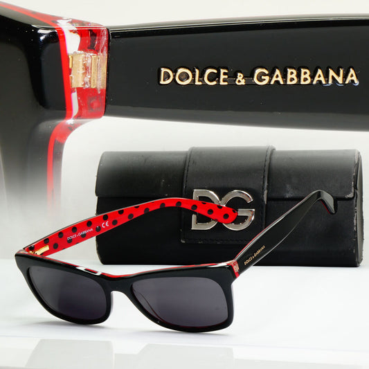 Dolce & Gabbana Black Sunglasses Red Polka Dot Square DG 3199 2871 250123