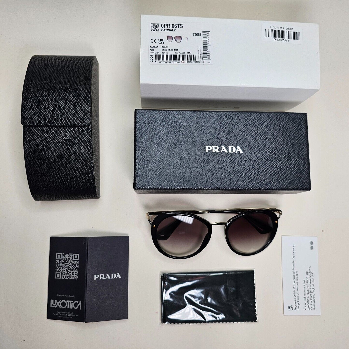 Prada Sunglasses Black Gold Grey Gradient Round PR66TS SPR 66T 1AB-0A7 210924
