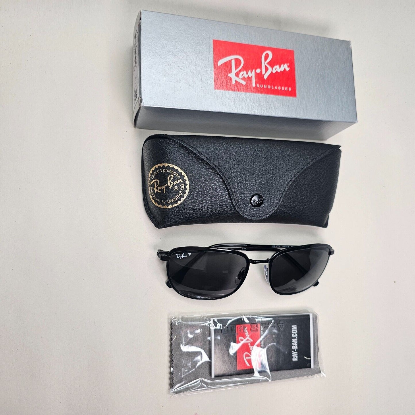 Ray-Ban Sunglasses Polarized Chromance Black Metal Wrap RB 3705 002/K8 57mm