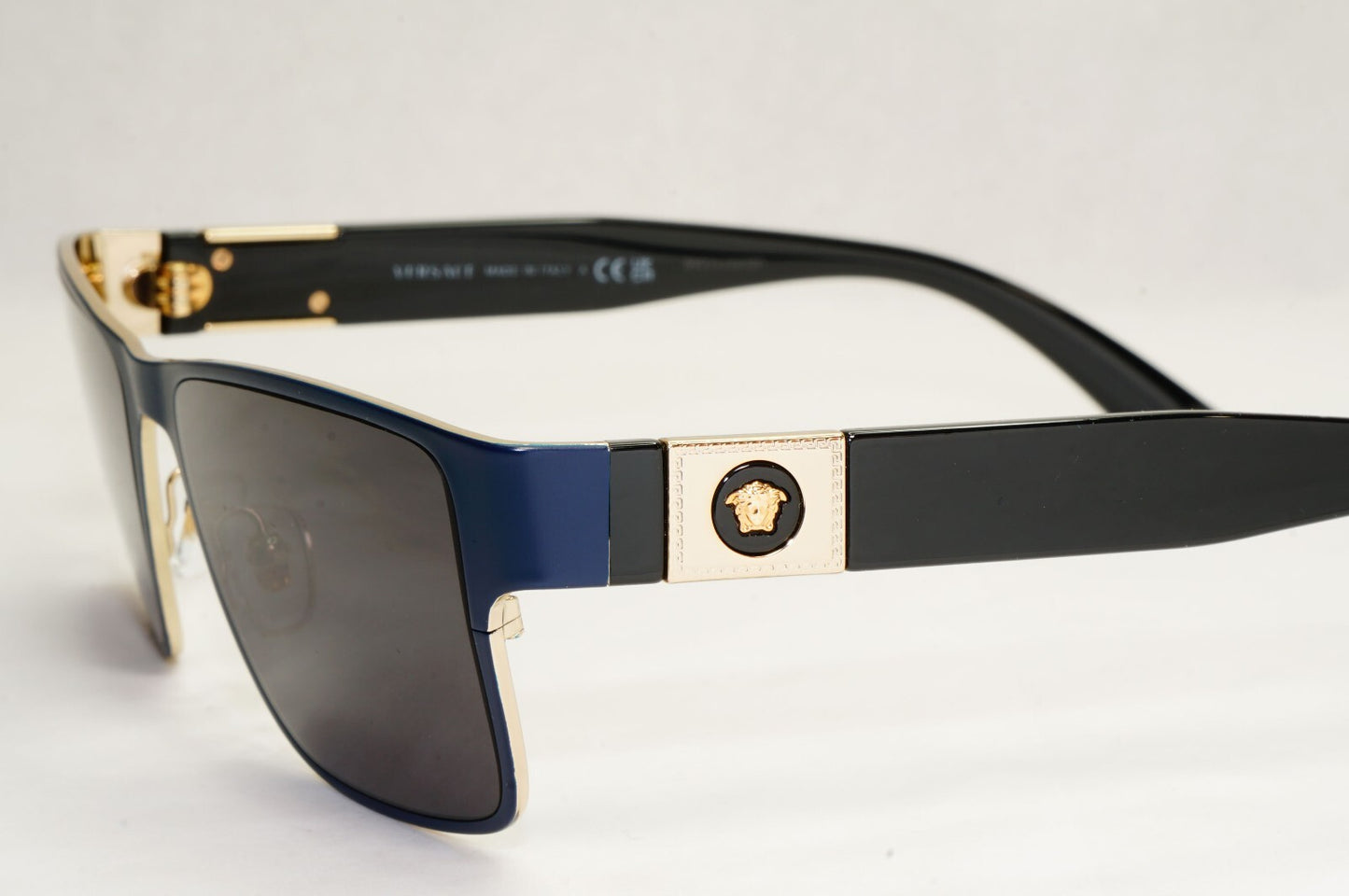 Versace Sunglasses Dark Blue Black Gold Square Metal Rectangle MOD VE 1274 55 [a