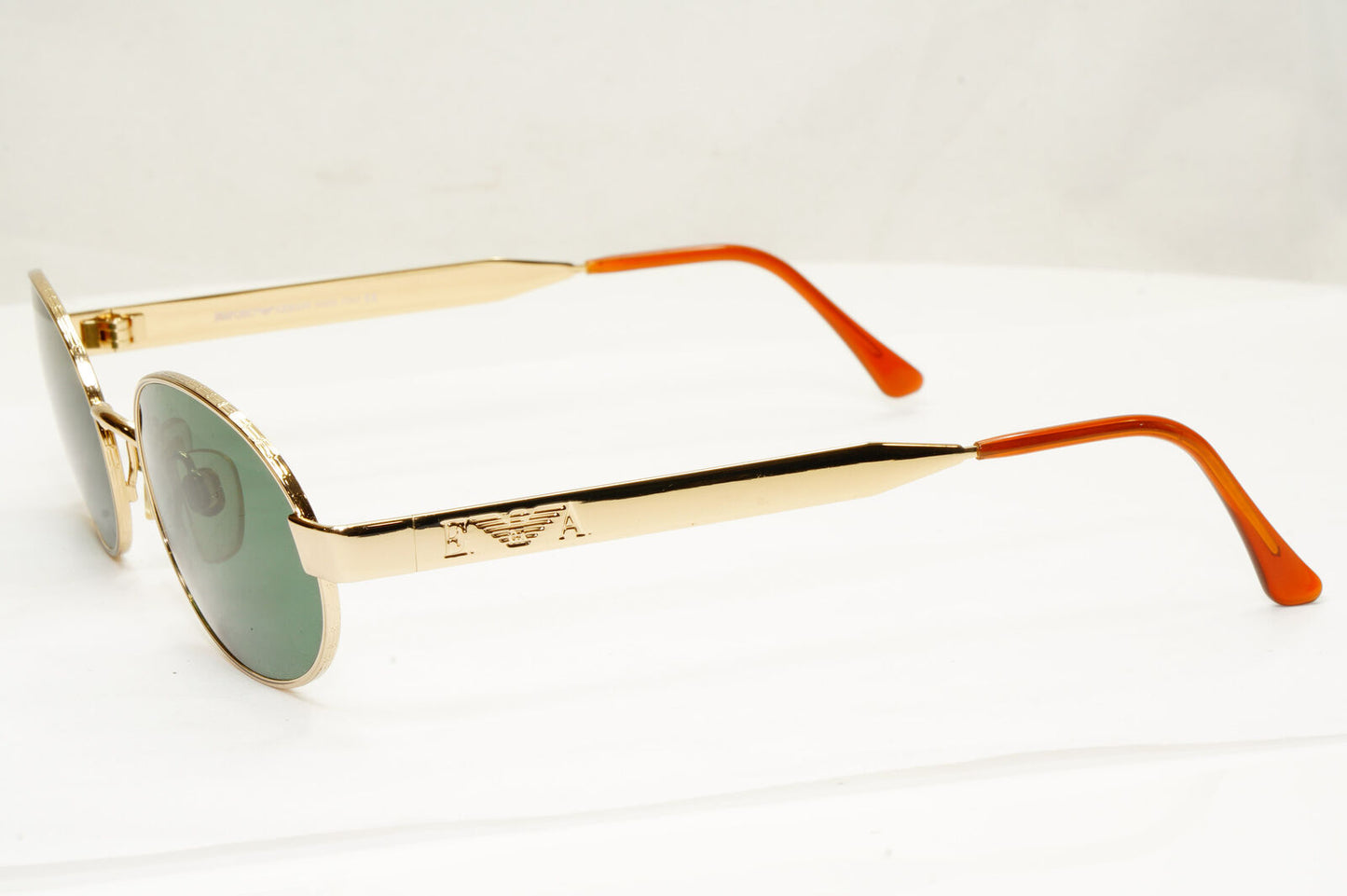 Emporio Armani 1997 Vintage Sunglasses Oval Metal Gold Green Eagle 066-S 743